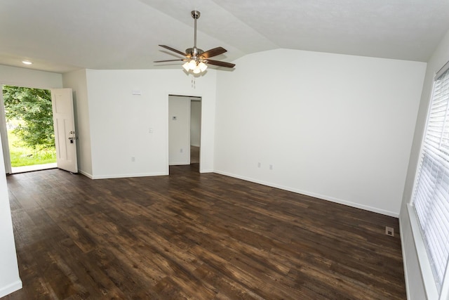 297 Kelsi Ln, Branson, MO 65616 - spare room featuring vaulted ceiling, ceiling fan, and dark wood finished floors