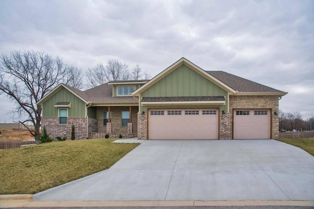 4212 Tuscany Cir, Ozark, MO 65721 - craftsman-style house with board and batten siding, an attached garage, a front yard, driveway, and roof with shingles