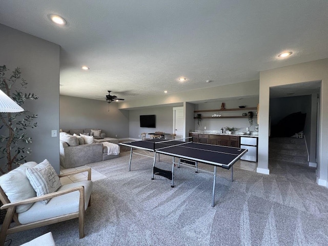 4212 Tuscany Cir, Ozark, MO 65721 - recreation room with carpet floors, a ceiling fan, and recessed lighting