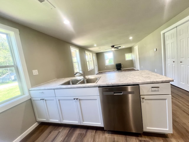711 W Woodbine Rd, Ash Grove, MO 65604 - kitchen with dishwasher, dark wood finished floors, white cabinetry, light countertops, and open floor plan