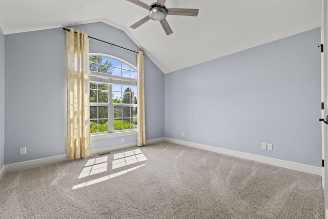 5323 S Carson St, Battlefield, MO 65619 - spare room with ceiling fan, lofted ceiling, and carpet floors