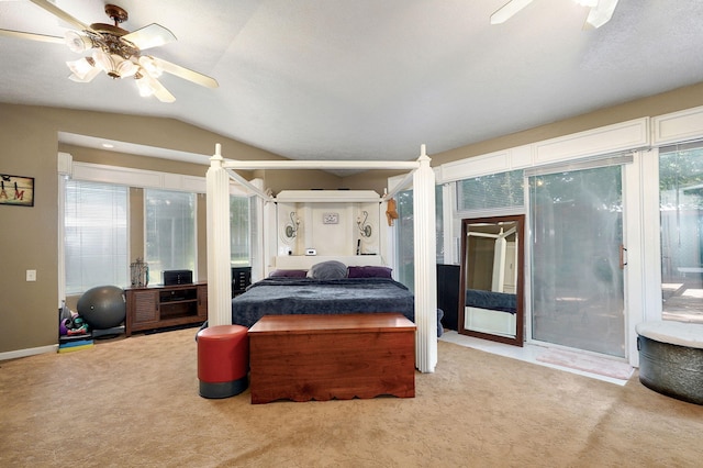 1343 Woodlawn Ave, Mount Vernon, MO 65712 - carpeted bedroom featuring access to exterior, vaulted ceiling, and ceiling fan