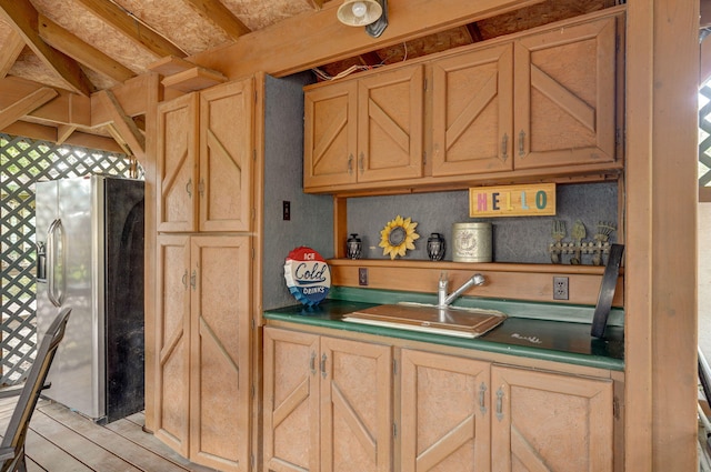 1343 Woodlawn Ave, Mount Vernon, MO 65712 - kitchen featuring stainless steel fridge and light brown cabinetry