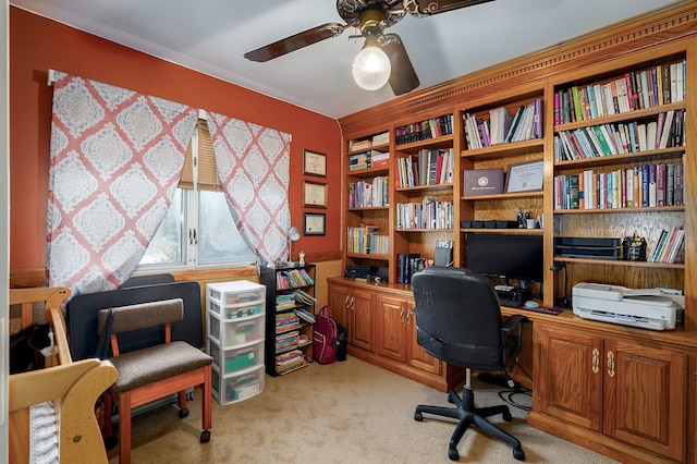 1343 Woodlawn Ave, Mount Vernon, MO 65712 - office area featuring a ceiling fan and light carpet