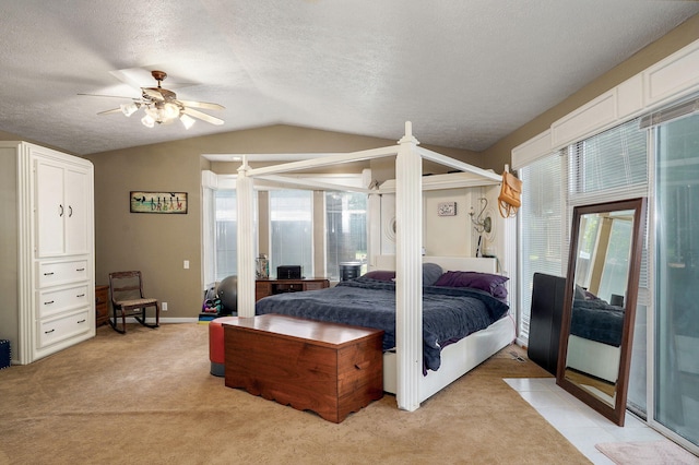 1343 Woodlawn Ave, Mount Vernon, MO 65712 - bedroom featuring vaulted ceiling, light carpet, a ceiling fan, and a textured ceiling