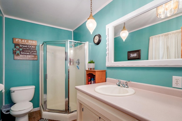 1343 Woodlawn Ave, Mount Vernon, MO 65712 - bathroom with vanity, a shower stall, and crown molding