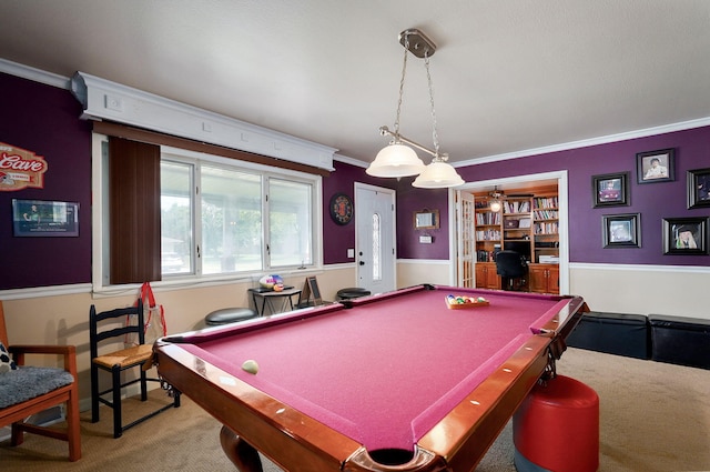 1343 Woodlawn Ave, Mount Vernon, MO 65712 - playroom featuring carpet floors, crown molding, and billiards table