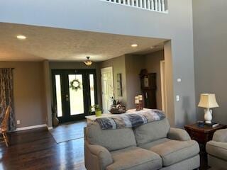 134 Meadowbrook Ln, Walnut Shade, MO 65771 - living area featuring dark wood finished floors and recessed lighting