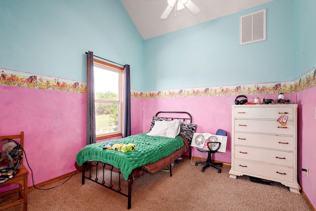 8404 Fossilsaurus Ln, Ash Grove, MO 65604 - bedroom featuring lofted ceiling, carpet, and a ceiling fan