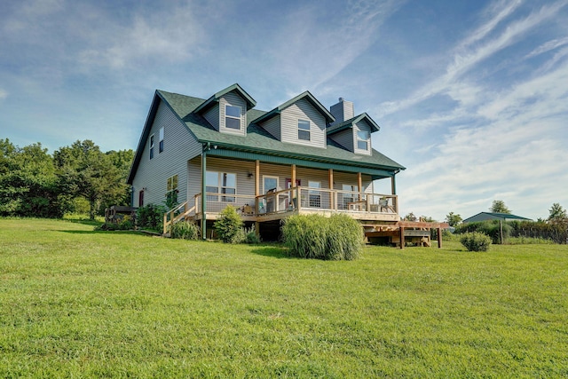 8404 Fossilsaurus Ln, Ash Grove, MO 65604 - view of front facade with a chimney, a front yard, and covered porch