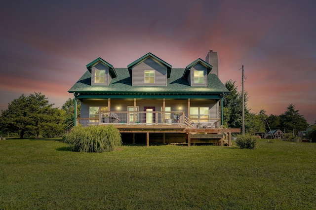 8404 Fossilsaurus Ln, Ash Grove, MO 65604 - back of property with a chimney, a yard, roof with shingles, and a wooden deck
