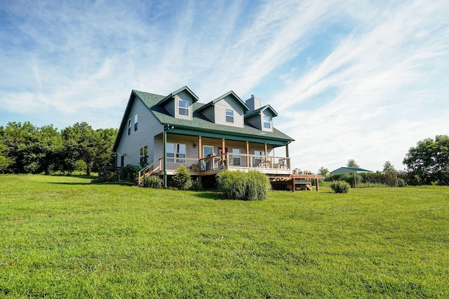 8404 Fossilsaurus Ln, Ash Grove, MO 65604 - view of front of property with a front yard, a chimney, and covered porch