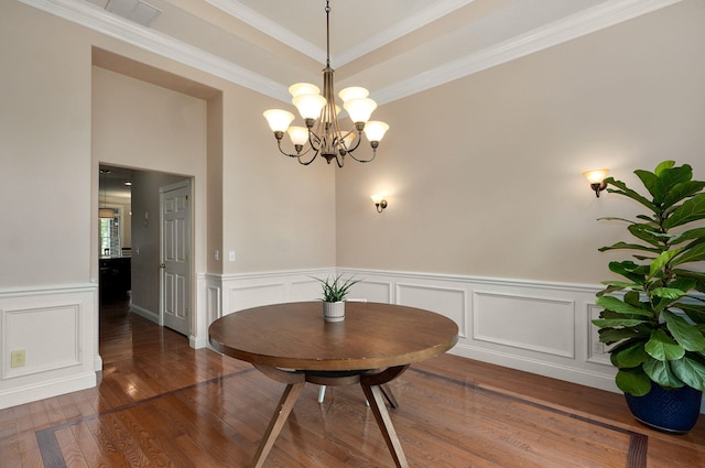 1776 S Gregg Rd, Nixa, MO 65714 - dining area featuring a chandelier, wood finished floors, wainscoting, and ornamental molding