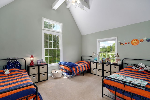 1776 S Gregg Rd, Nixa, MO 65714 - bedroom with high vaulted ceiling, carpet flooring, and multiple windows