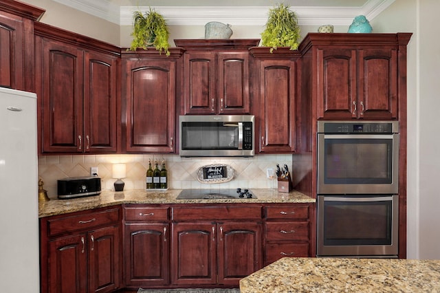 1776 S Gregg Rd, Nixa, MO 65714 - kitchen featuring stainless steel appliances, reddish brown cabinets, and crown molding