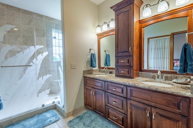 280 Center Rd, Ozark, MO 65721 - bathroom featuring double vanity, a shower stall, and tile patterned flooring