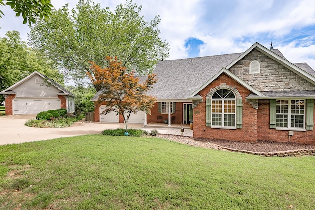 280 Center Rd, Ozark, MO 65721 - single story home with concrete driveway, a front yard, and brick siding
