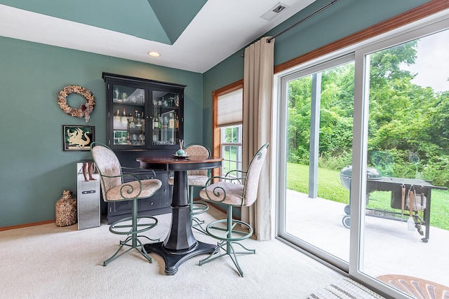 280 Center Rd, Ozark, MO 65721 - carpeted dining room featuring lofted ceiling and recessed lighting