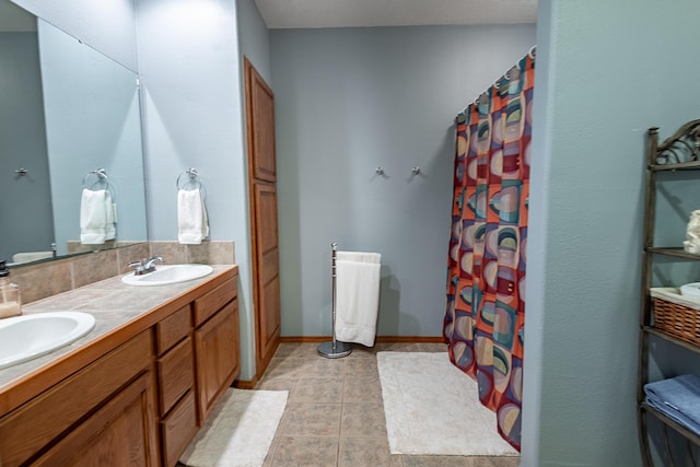 280 Center Rd, Ozark, MO 65721 - bathroom with double vanity, tile patterned floors, and a shower with shower curtain