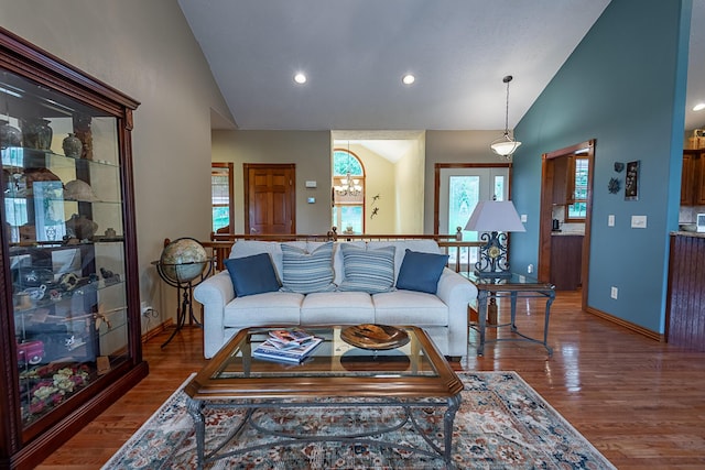 280 Center Rd, Ozark, MO 65721 - living area with wood finished floors, healthy amount of natural light, recessed lighting, and high vaulted ceiling