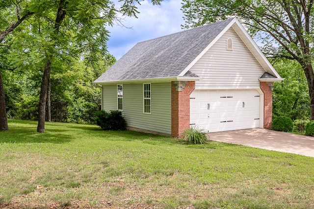 280 Center Rd, Ozark, MO 65721 - view of side of home featuring a garage, roof with shingles, a yard, and brick siding