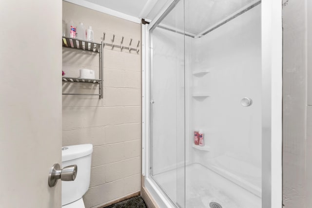 3637 State Highway Y, Forsyth, MO 65653 - bathroom featuring a shower stall and concrete block wall