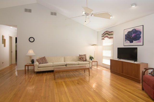 618 Parnell Cir, Branson, MO 65616 - living room featuring ceiling fan, light wood-style flooring, and high vaulted ceiling
