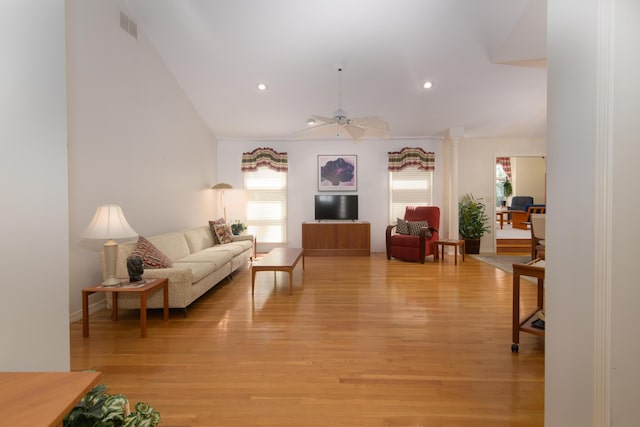 618 Parnell Cir, Branson, MO 65616 - living area featuring plenty of natural light, light wood finished floors, a ceiling fan, recessed lighting, and vaulted ceiling