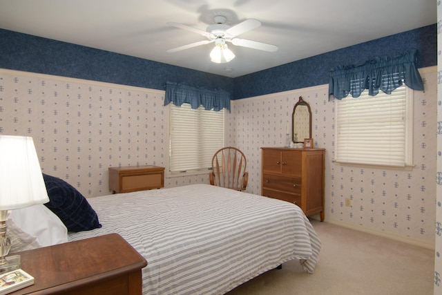 618 Parnell Cir, Branson, MO 65616 - bedroom featuring carpet flooring, wallpapered walls, and a ceiling fan