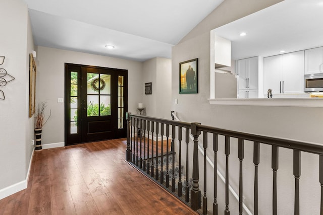 277 Country Bluff Dr, Branson, MO 65616 - entryway with hardwood / wood-style flooring, vaulted ceiling, and recessed lighting