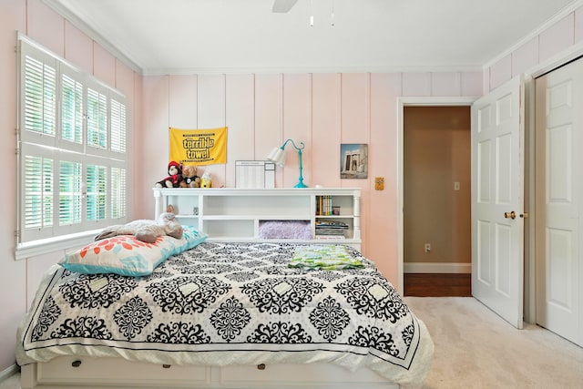 107 Oakwood Dr, Branson, MO 65616 - bedroom with carpet, ornamental molding, and ceiling fan