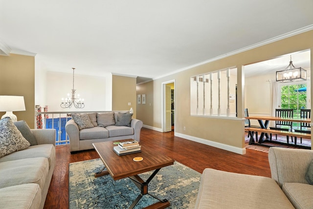 107 Oakwood Dr, Branson, MO 65616 - living room featuring a chandelier, wood finished floors, and crown molding