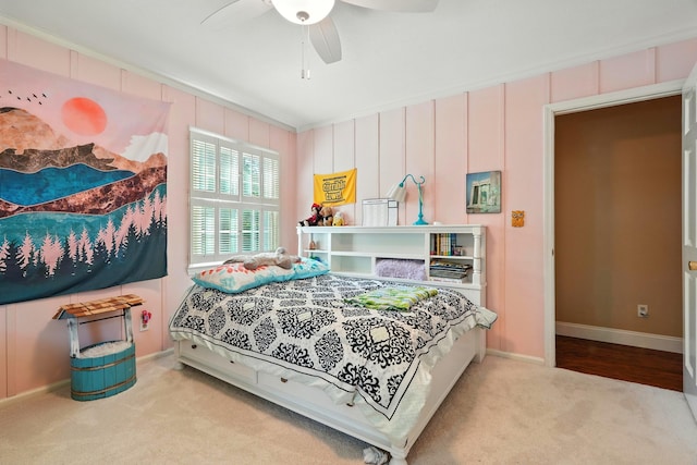 107 Oakwood Dr, Branson, MO 65616 - bedroom featuring carpet, ornamental molding, and ceiling fan