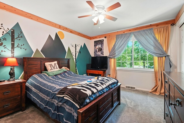 107 Oakwood Dr, Branson, MO 65616 - bedroom featuring dark colored carpet and a ceiling fan