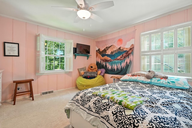 107 Oakwood Dr, Branson, MO 65616 - bedroom featuring carpet floors, ceiling fan, and a decorative wall