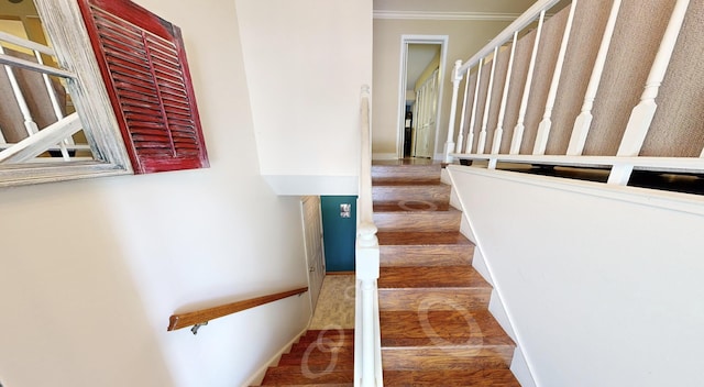 107 Oakwood Dr, Branson, MO 65616 - stairway featuring ornamental molding and wood finished floors