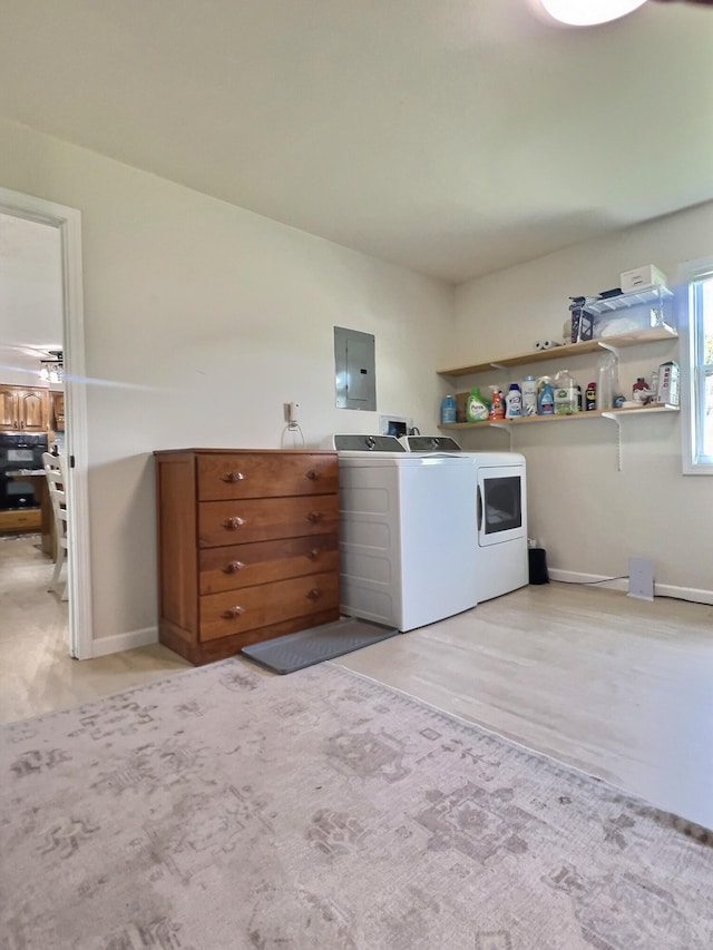 18189 2nd St, Eminence, MO 65466 - interior space with independent washer and dryer, electric panel, and brown cabinetry