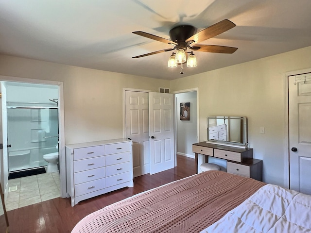 18189 2nd St, Eminence, MO 65466 - bedroom featuring wood finished floors, ensuite bath, and ceiling fan