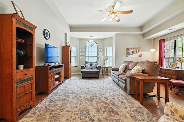 7815 Cozy Cove Rd Unit 3-15, Branson, MO 65616 - living room with healthy amount of natural light, a ceiling fan, and wood finished floors