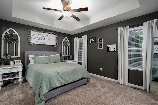 504 Gauge St, Willard, MO 65781 - carpeted bedroom with a raised ceiling, multiple windows, and a ceiling fan
