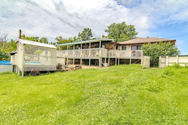 1746 Wall Rd, Mountain Grove, MO 65711 - rear view of property with a deck, a yard, an outdoor pool, and stairs