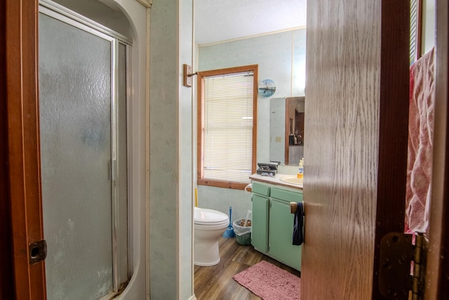 1746 Wall Rd, Mountain Grove, MO 65711 - full bathroom with a stall shower, wood finished floors, and vanity