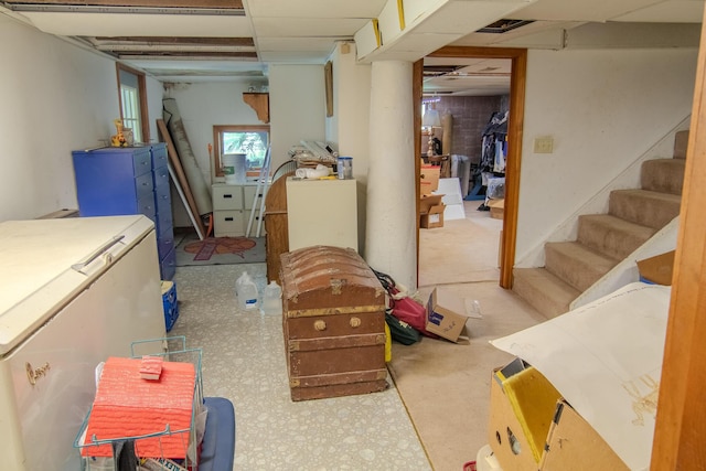 1746 Wall Rd, Mountain Grove, MO 65711 - below grade area with fridge and stairway