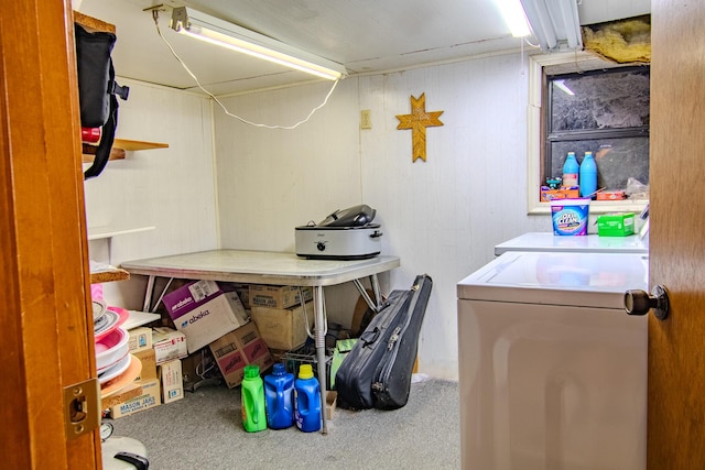 1746 Wall Rd, Mountain Grove, MO 65711 - laundry room featuring carpet flooring and washer and clothes dryer