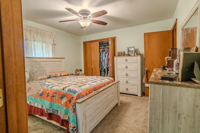 1746 Wall Rd, Mountain Grove, MO 65711 - bedroom featuring light carpet, a closet, and a ceiling fan