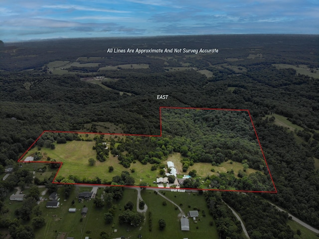 1746 Wall Rd, Mountain Grove, MO 65711 - aerial view of property and surrounding area featuring property boundaries highlighted