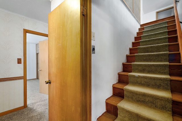 304 N Main St, Lockwood, MO 65682 - stairway with wallpapered walls and carpet