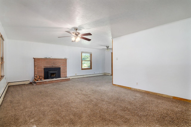 304 N Main St, Lockwood, MO 65682 - unfurnished living room featuring a baseboard radiator, carpet flooring, and a ceiling fan