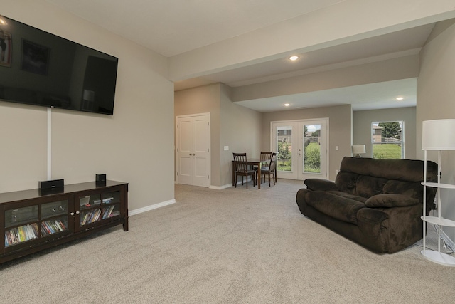 1929 N Brookhollow Dr, Nixa, MO 65714 - carpeted living room with french doors and recessed lighting