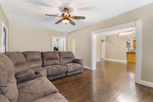 526 S Mccanse St, Mount Vernon, MO 65712 - living area with a ceiling fan and dark wood finished floors